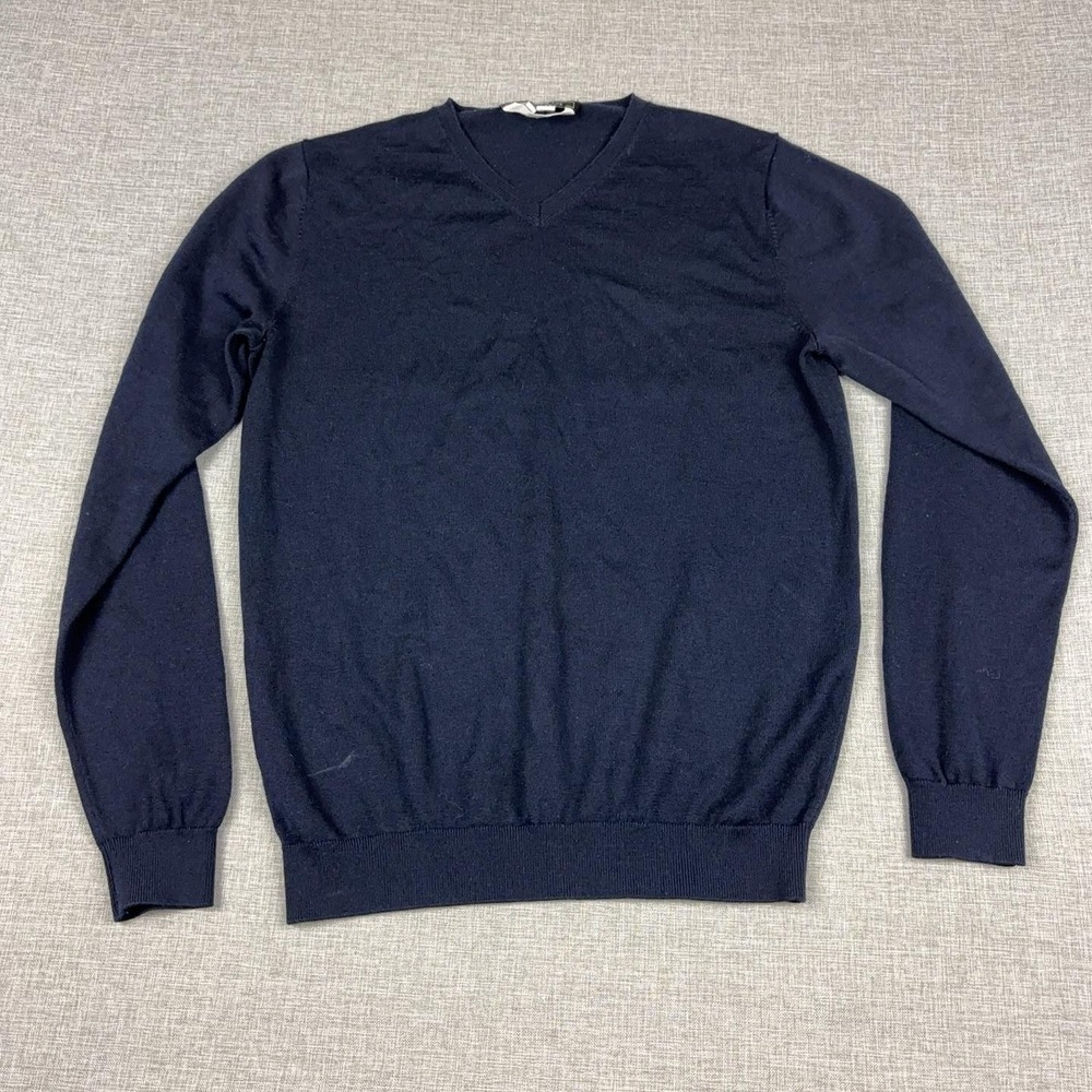 Tiffany & Co. Sweater Mens Small Blue V Neck Wool Acrylic Tight-Knit Pullover